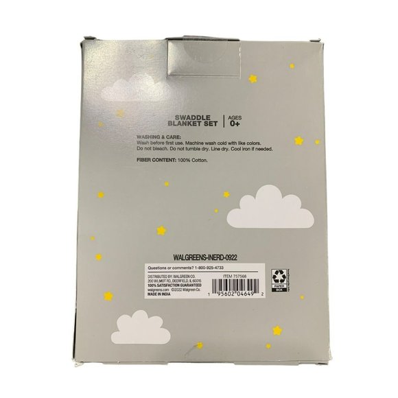 MOON & STARS 2 COUNT SWADDLE BLANKET SET‎ BABY GIRL GIFT 0 + YELLOW PINK  THROW - Picture 2 of 2